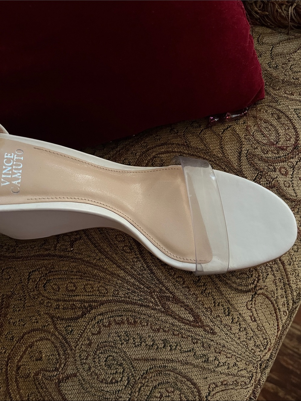 Vince Camuto White Lace-Up Clear-Strip Wedge Sandals - Picture 5 of 5